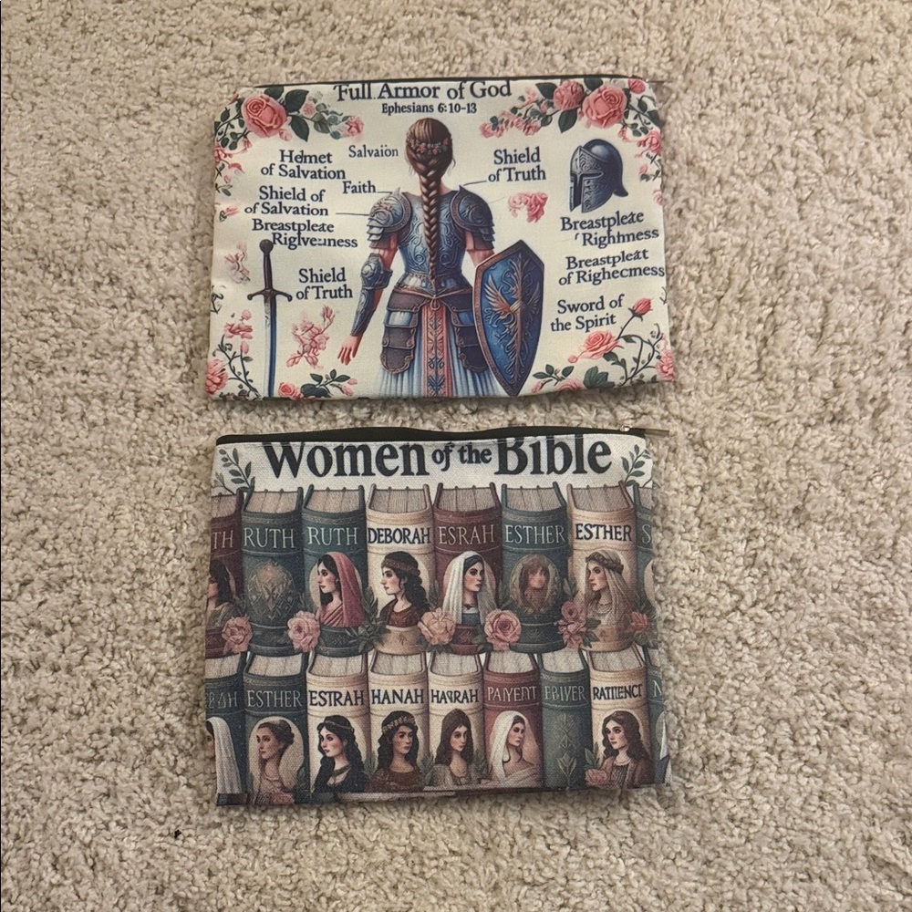 Women of the Bible Floral Canvas Pouch - White